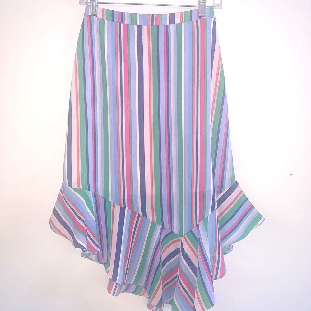 Striped midi skirt with ruffle detail